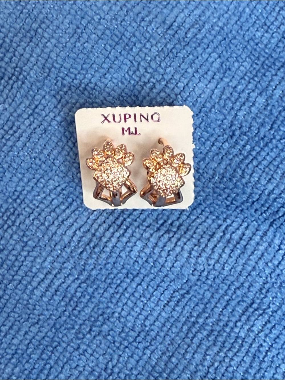 Ping Rose Gold Paw Print Crystal Clip Earrings